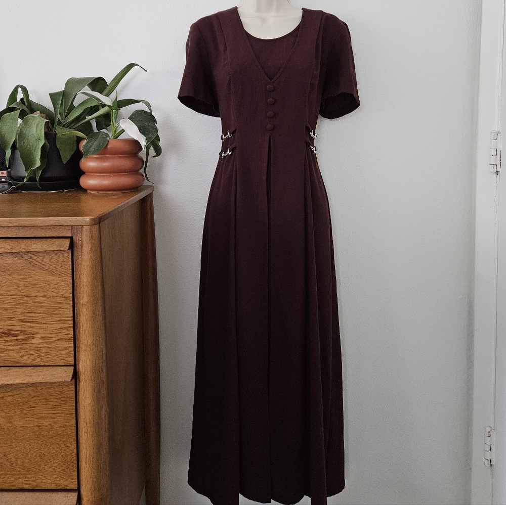 vintage 90s y2k grunge 80s boho retro urban indie button chain midi maxi dress